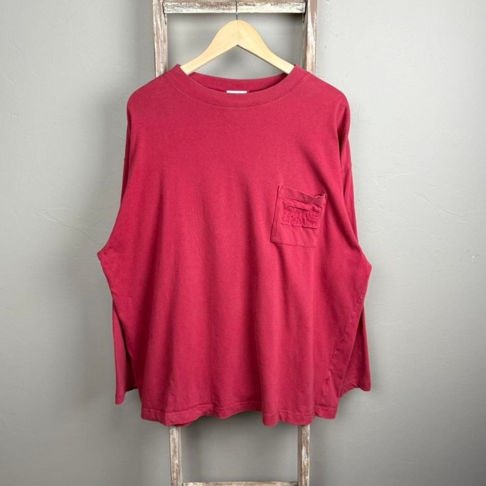 Marithe Francois‎ Girgaud Red Blank Pocket LongSleeve Shirt XL